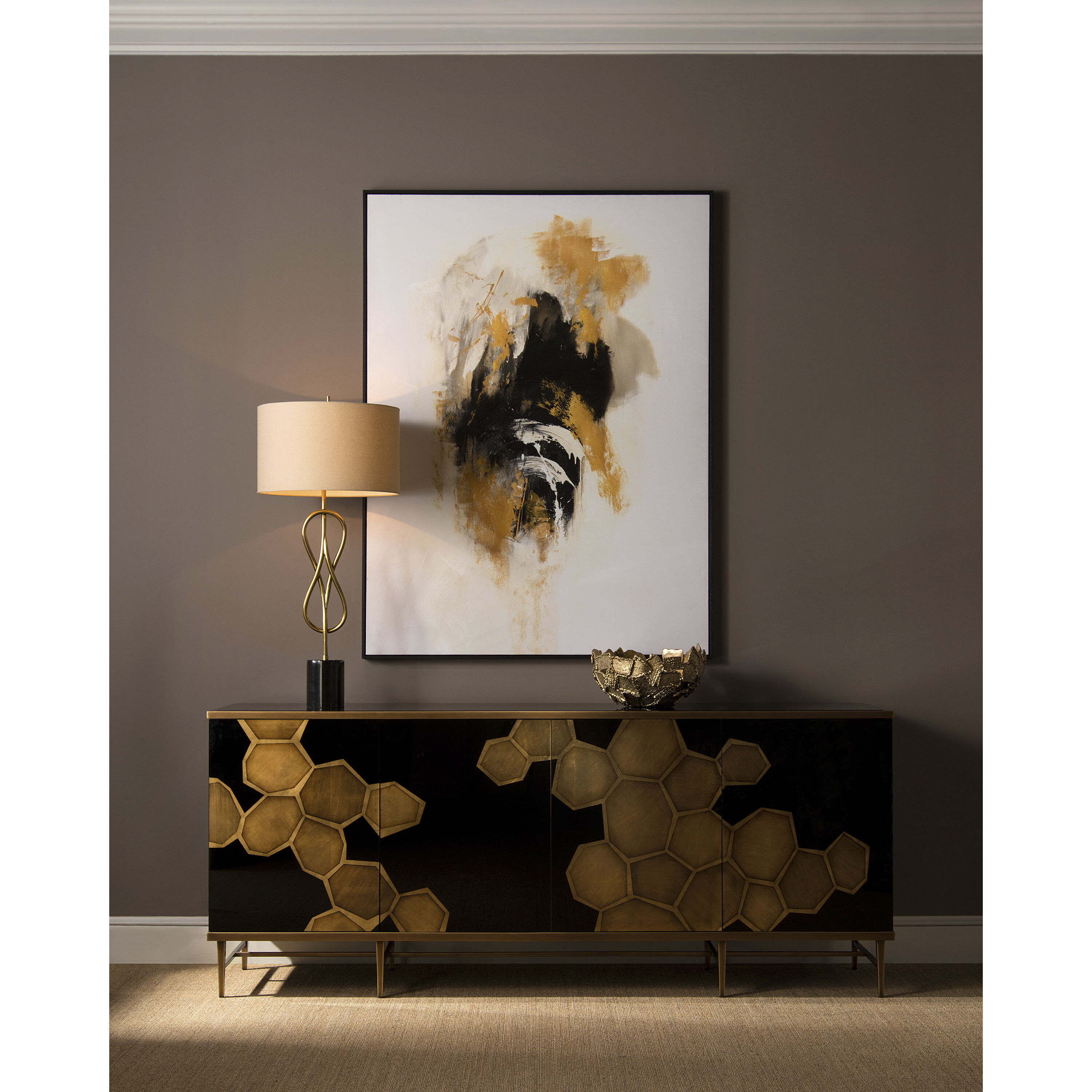 Honeycomb 84 inch Black Glass Credenza